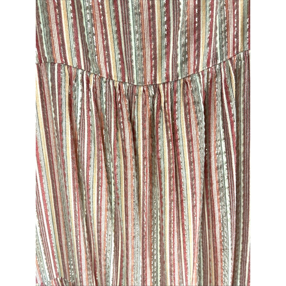 Linda Anderson Rose Gold Metallic Striped Tiered Midi Sundress Women's L - Picture 4 of 9